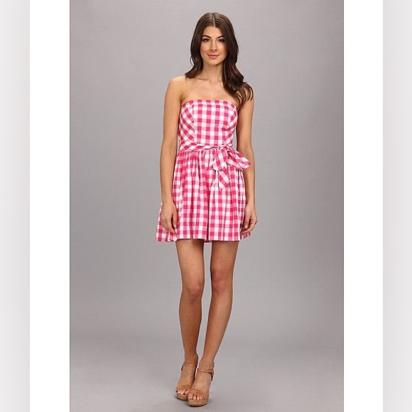 U.S. Polo Assn Red and White Gingham Strapless Mini Dress - Size S - Picture 3 of 5